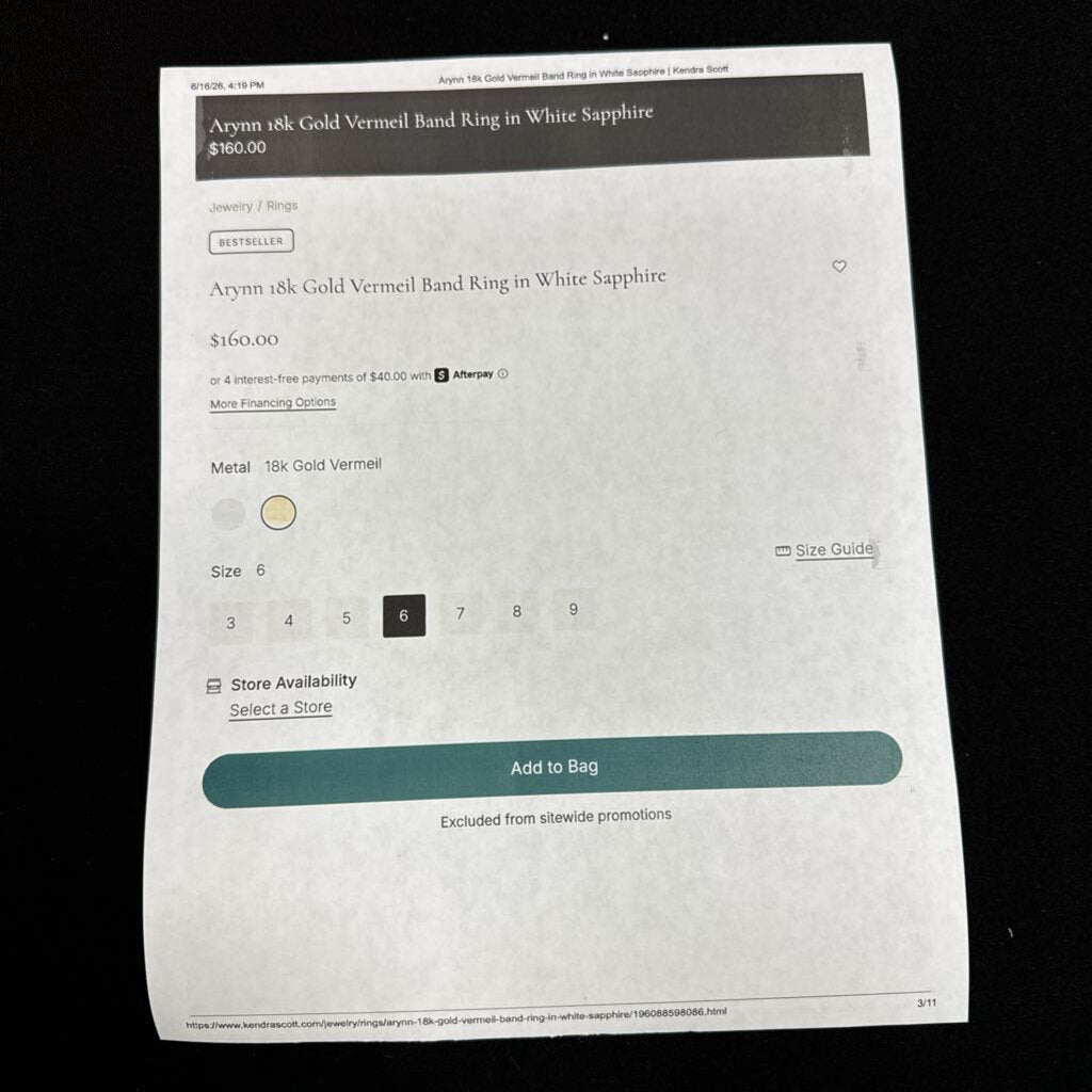 Kendra Scott "Arynn" 18K Gold Ring Size 5