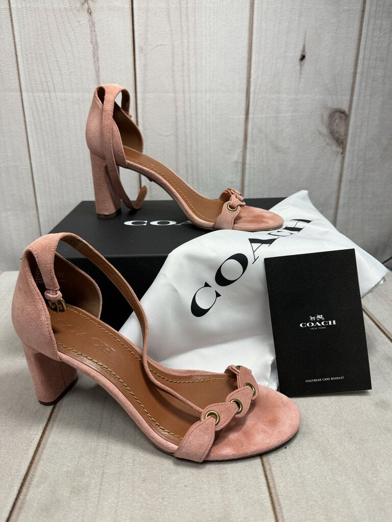 Coach Pink Peony Suede Link Heel Sandal Lollipop Consignment