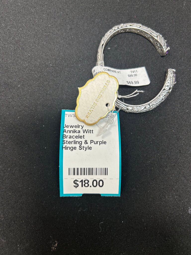 Annika Witt Hinge Style Bracelet Sterling and Purple