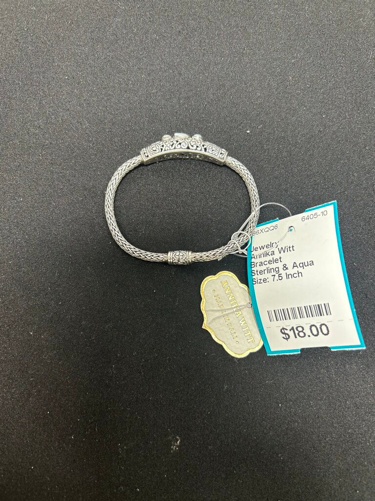 Annika Witt Sterling and Aqua Bracelet Push Clasp Size 7.5 inches