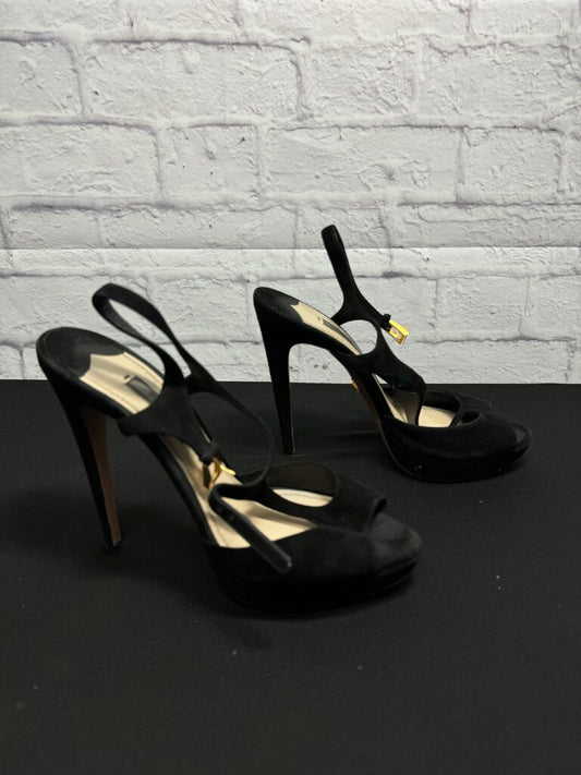 Authentic Prada Black Suede Slingback Stiletto Pumps
