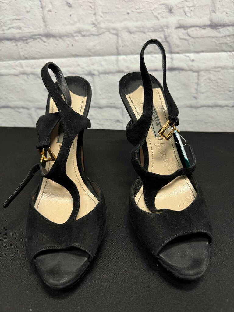 Authentic Prada Black Suede Slingback Stiletto Pumps