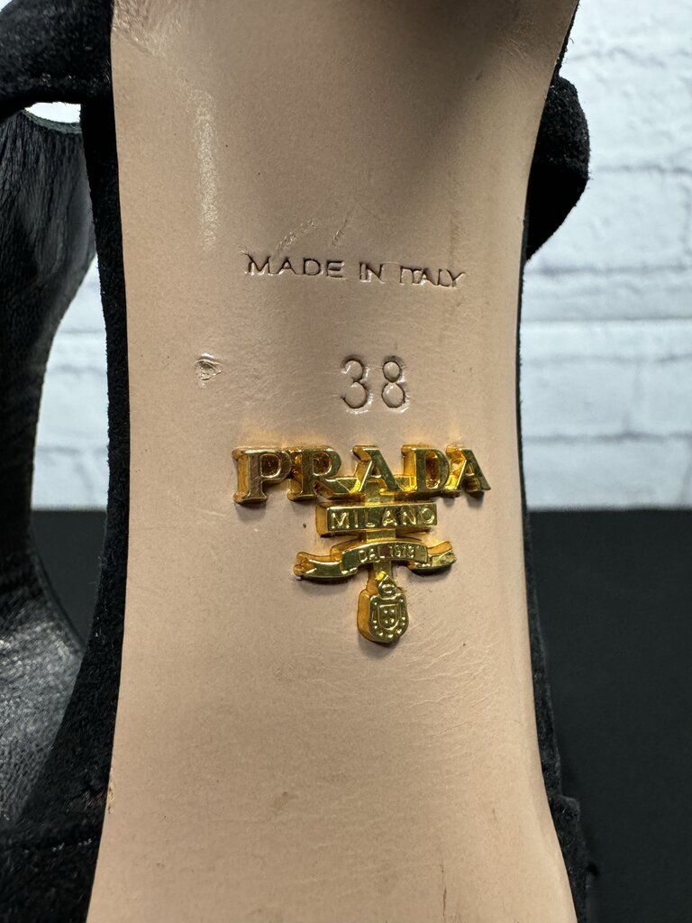Authentic Prada Black Suede Slingback Stiletto Pumps