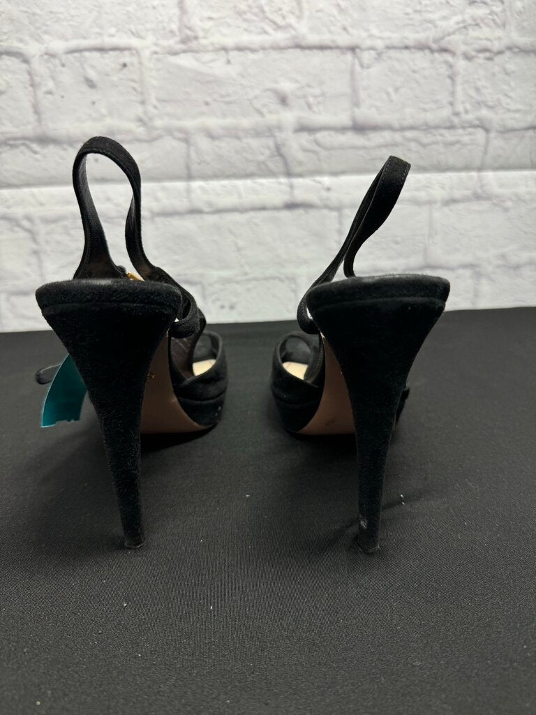 Authentic Prada Black Suede Slingback Stiletto Pumps