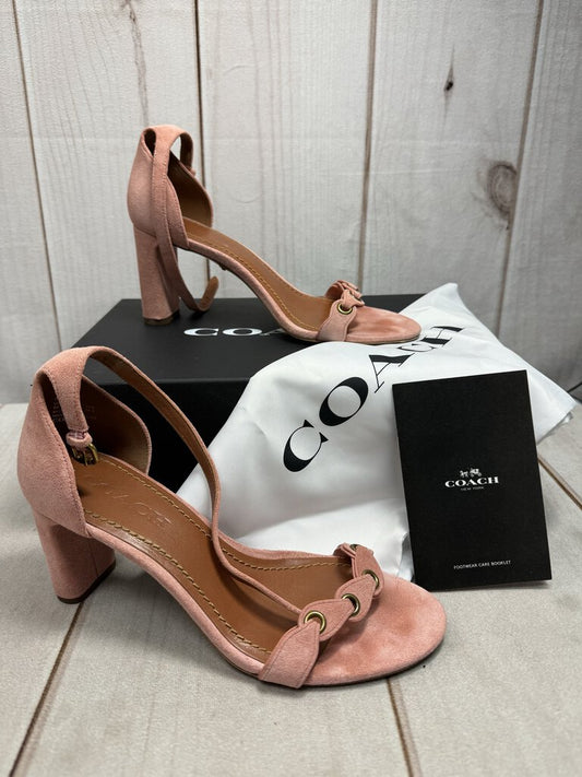 Coach Pink Peony Suede Link Heel Sandal