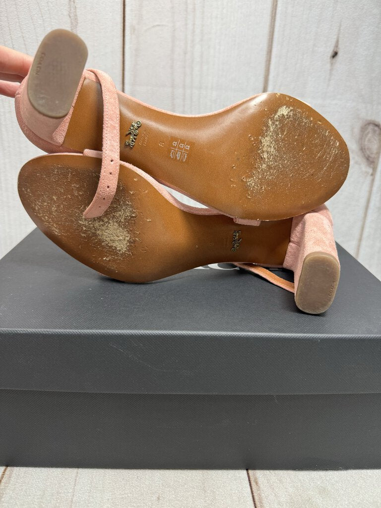 Coach Pink Peony Suede Link Heel Sandal