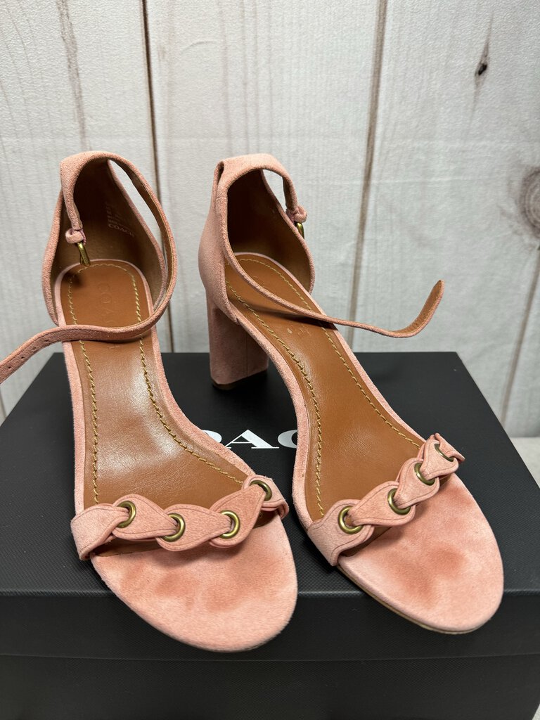 Coach Pink Peony Suede Link Heel Sandal