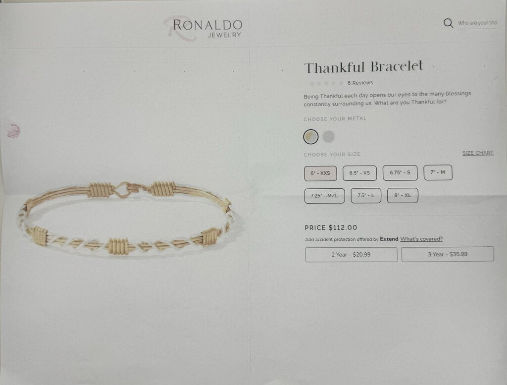 "Thankful" Ronaldo Bracelet 7.5"