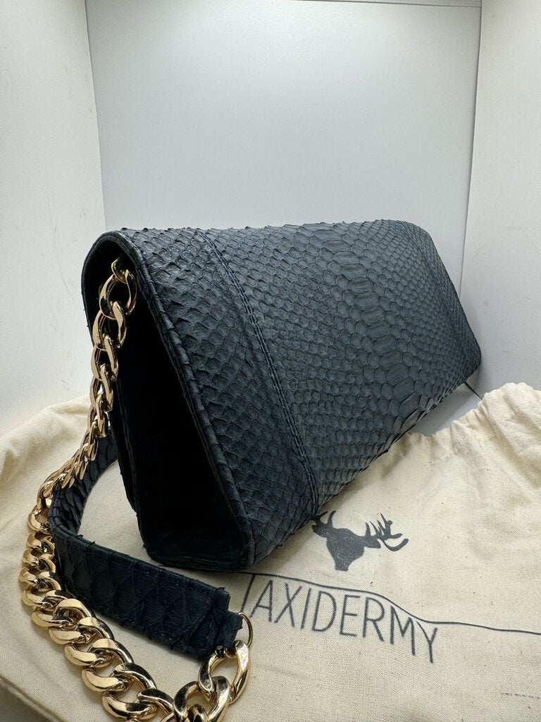 Taxidermy Python Harper Black Clutch