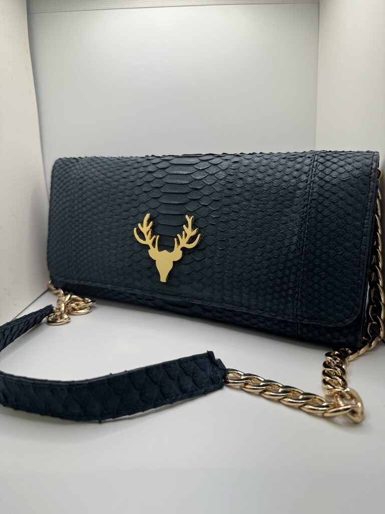 Taxidermy Python Harper Black Clutch